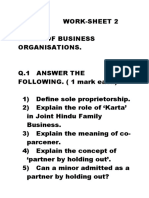 Worksheet-2 'Forms of Business Organisation'