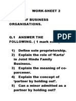 Forms of Business Organisations Worksheet