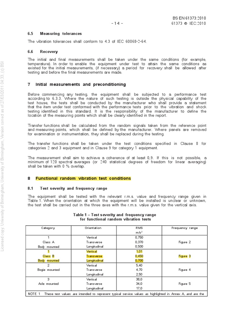 7 Initial Measurements and Preconditioning BS EN 613732010 PDF Root Mean Square Test