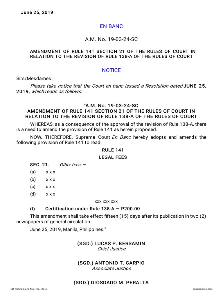 Amendment to Rule 141, Section 21 | PDF | Supreme Courts | Government