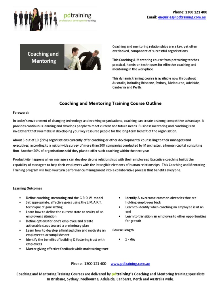 Coaching and Mentoring Course Outline | PDF | Mentorship | Employment