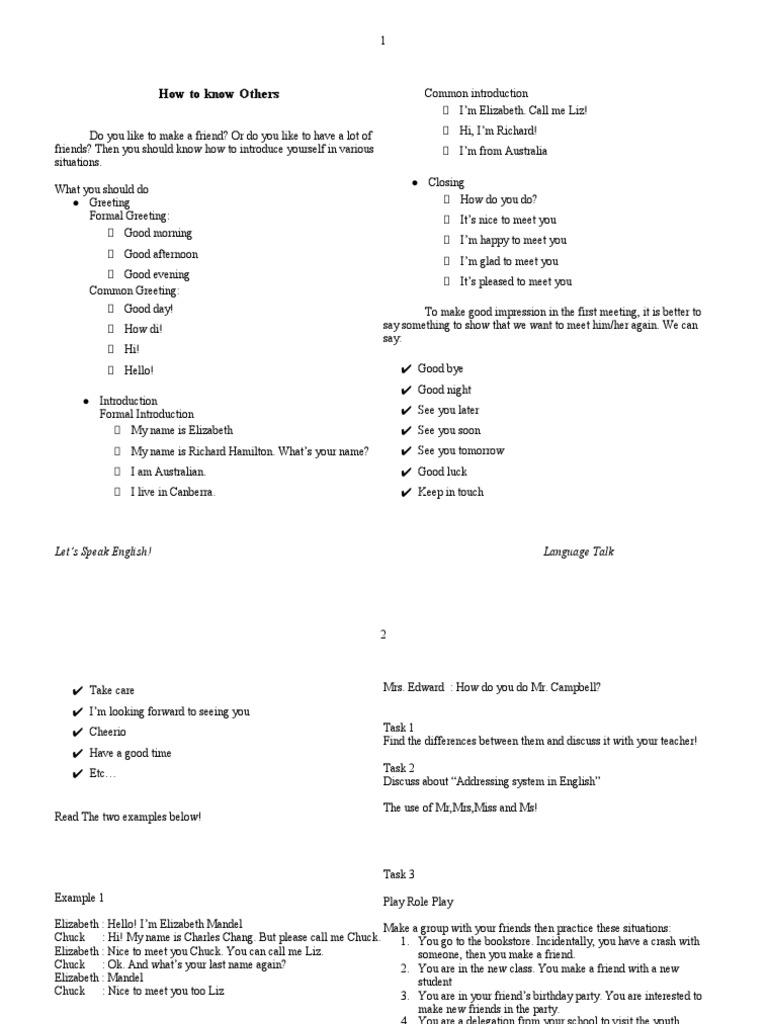 Conversation Class (Language Talk) | PDF | Family | Identity Document