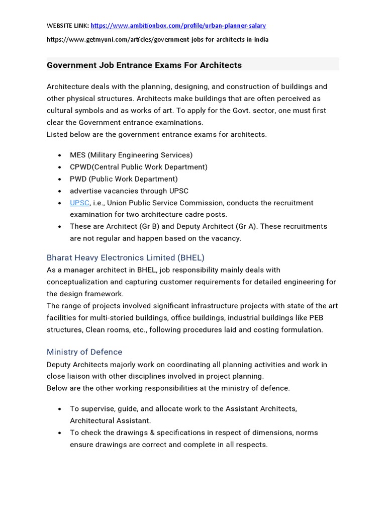 Government Job Entrance Exams For Architects | PDF | Architect 