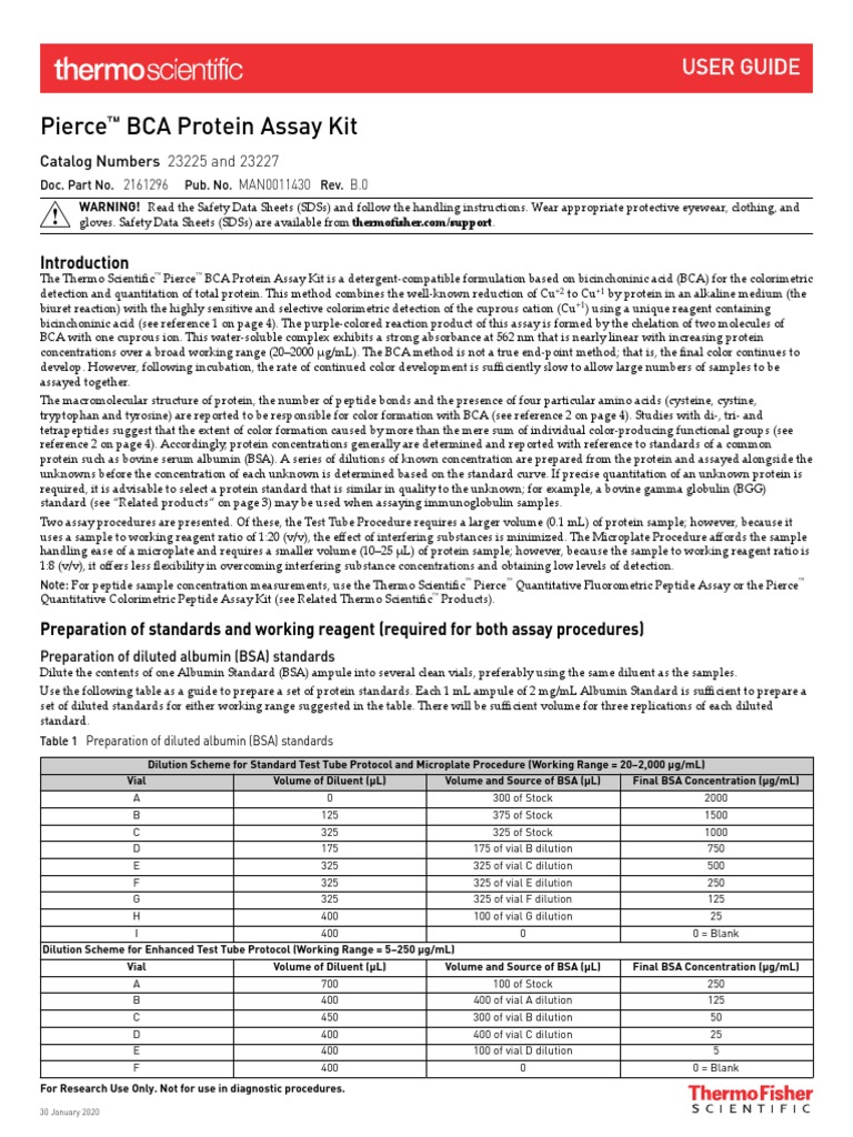Pierce BCA Protein Assay Kit: User Guide | PDF | Physical Sciences