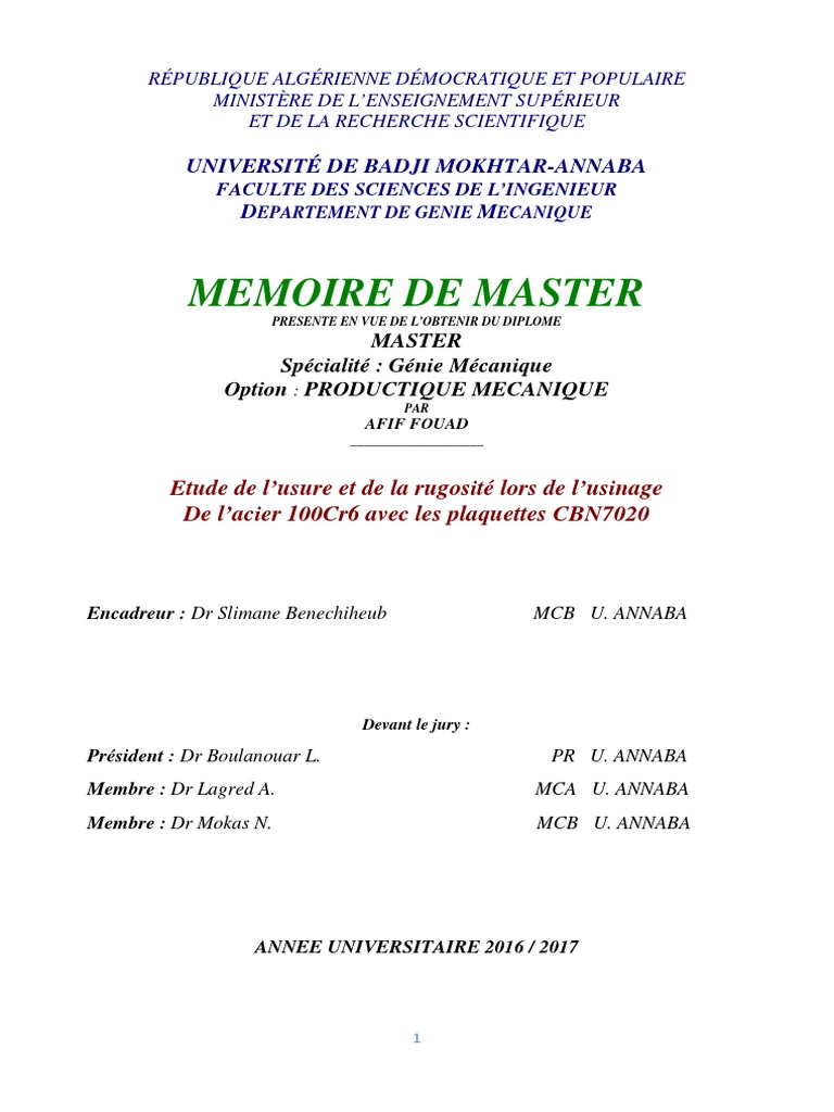 Memoire de Master Université de Badji MokhtarAnnaba D M PDF — free download