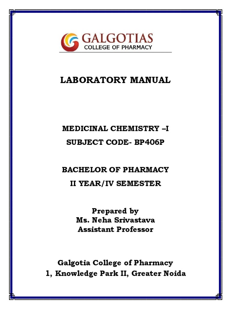 Medicinal Chemistry I Lab Manual | PDF | Titration | Chemistry