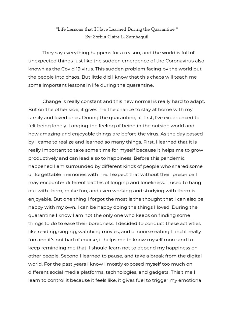 Life Lessons That I Have Learned During The Quarantine | PDF | Contentment