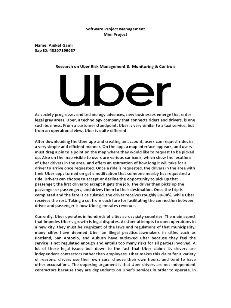 Uber Risk Management Analysis Report | PDF | Employment | Risk