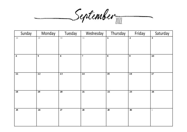 2022 Calendar Landscape - September | PDF