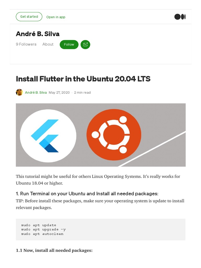 Install Flutter in The Ubuntu 20.04 LTS - by André B. Silva - Medium | PDF