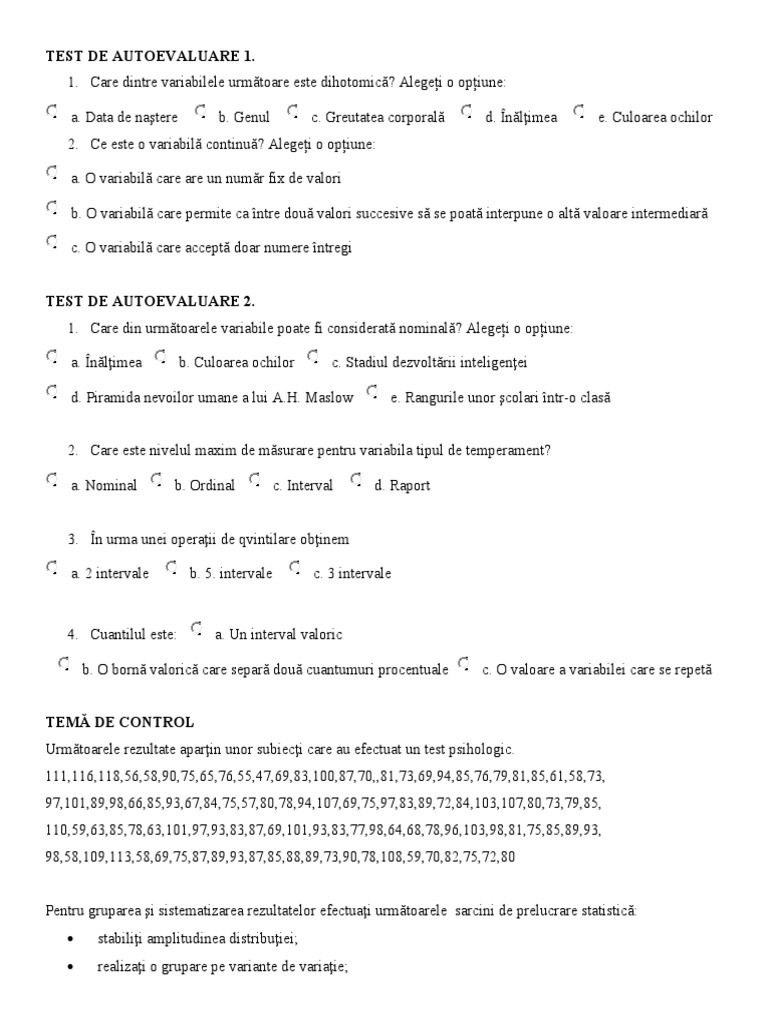 Teste de Autoevaluare Și Teme de Control | PDF