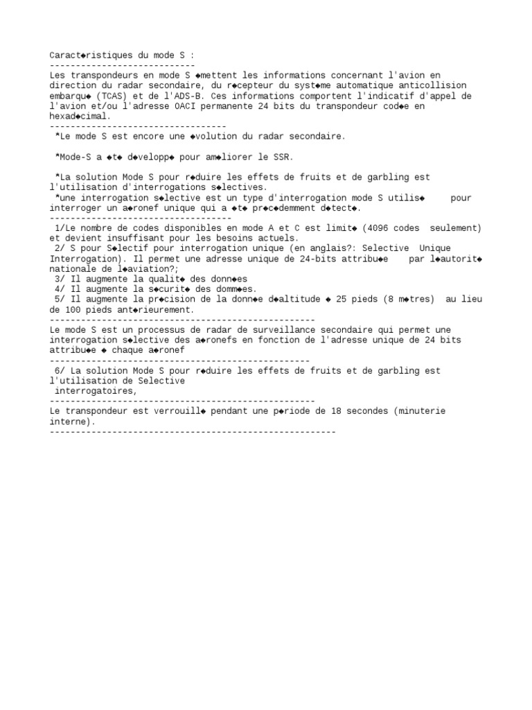 Caractéristiques du mode S en aviation | PDF | Affaires | Ordinateurs