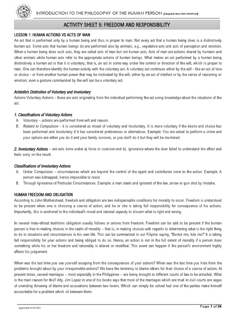 Freedom and Responsibility in Ethics | PDF | Society | Free Will