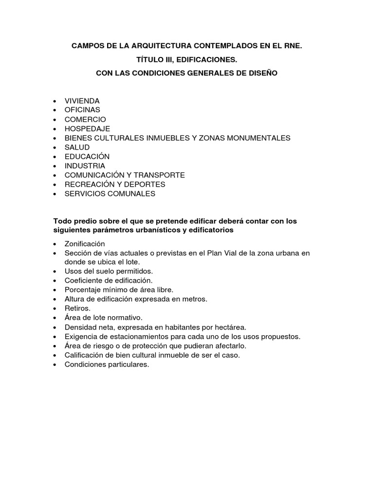 Requisitos RNE para Edificaciones | PDF | Negocios | Hogar, jardinería ...