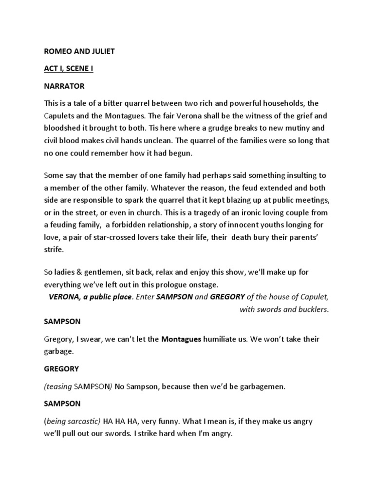 Romeo and Juliet The Script | PDF | Characters In Romeo And Juliet ...