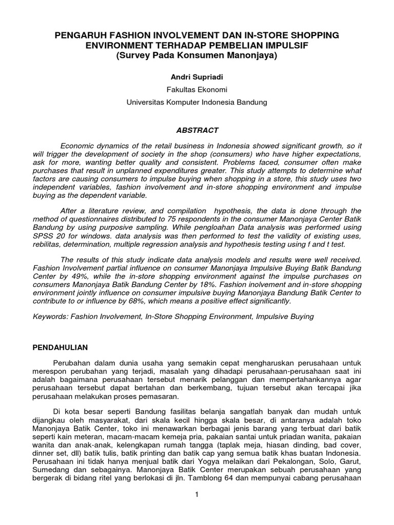 Fashion Involvement & Impulse Buying | PDF | Coefficient Of ...