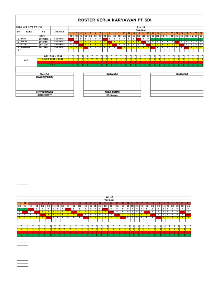 Roster Kerja Karyawan PT - Sdi: Area Job Site Pt. Pis Dec-99 | PDF