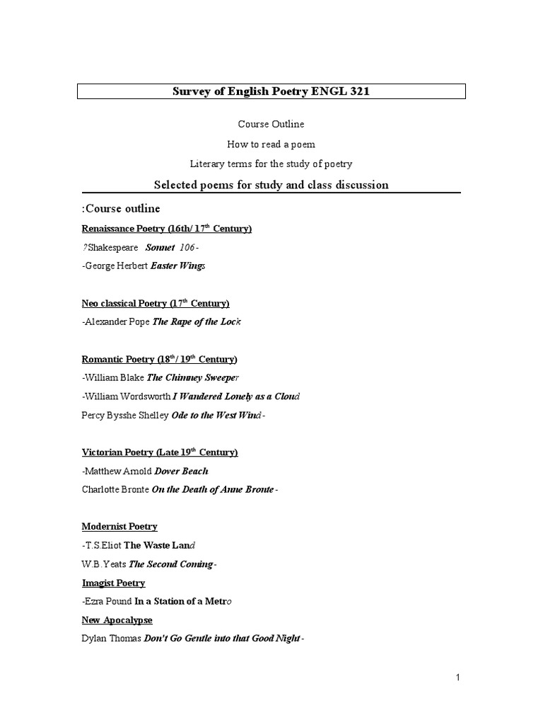 Selected Poems For Study | PDF | Poetry | Metre (Poetry)