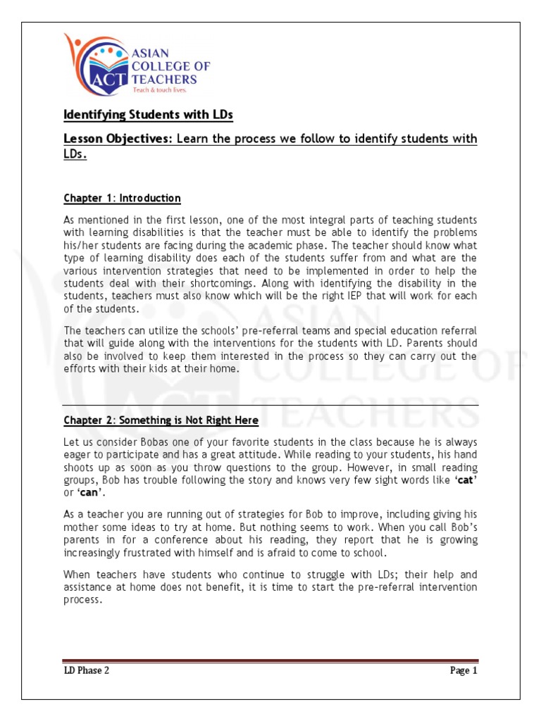 Identifying Learning Disabilities in Students | PDF | Special Education ...
