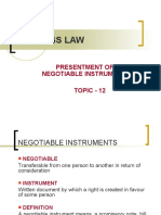 Business Law: Presentment of An Negotiable Instrument (Ni) Topic - 12