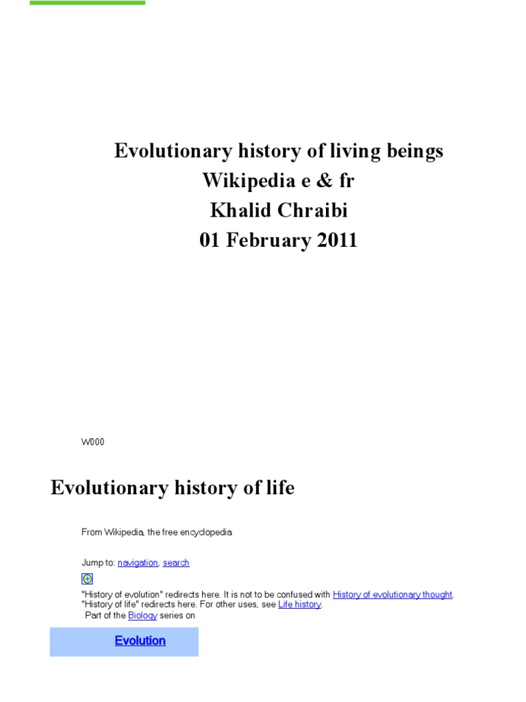 Wikipedia Readings On Life Evolutionary History V1 Evolution Life