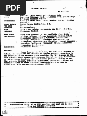 Chichewa 1 10 PDF Grammatical Number Noun 