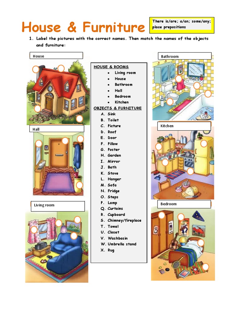 House and Furniture Labeling Worksheet | PDF | Room | Kitchen