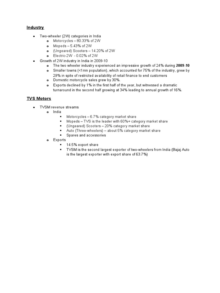 TVS Motors-Notes | PDF