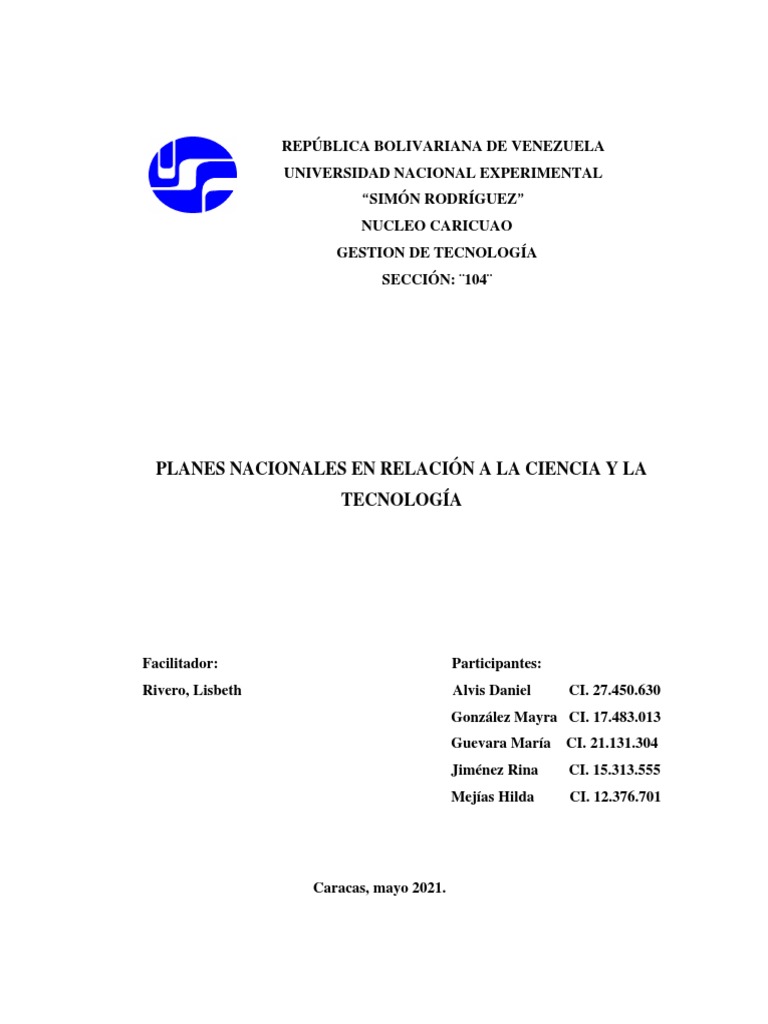 Planes Nacionales de Ciencia y Tecnología en Venezuela | PDF ...