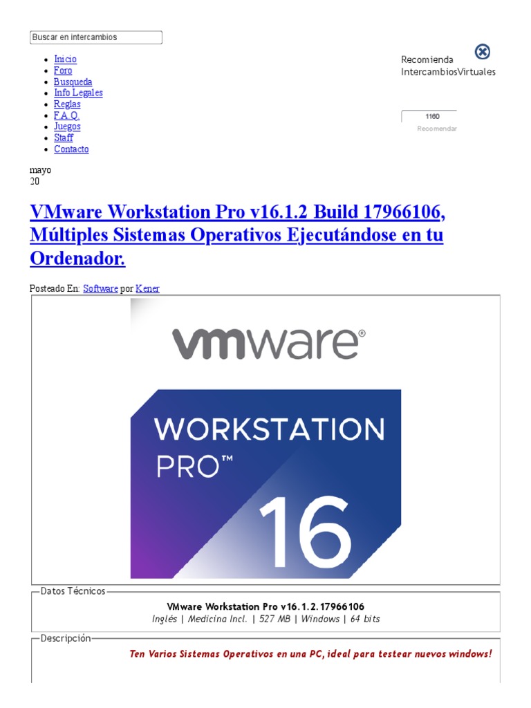 VMware Workstation Pro 16.1.2: Características | PDF | V Mware ...