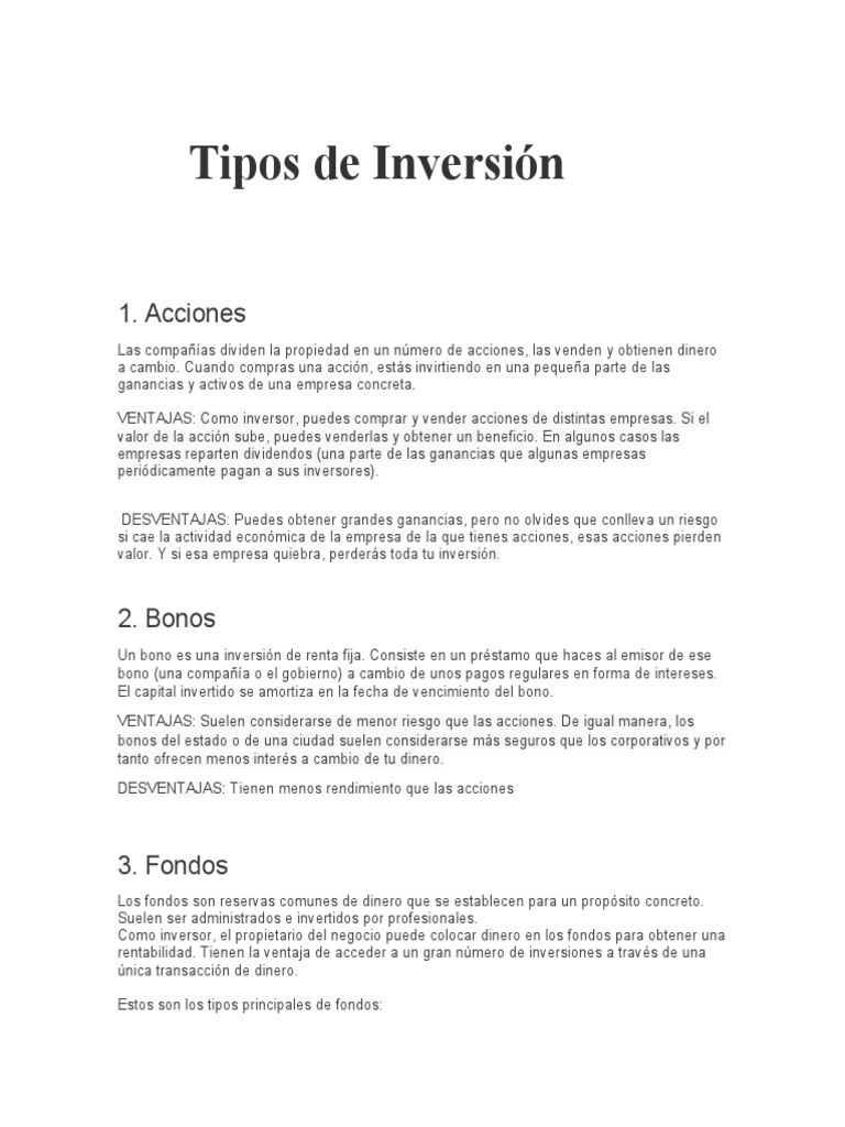 Tipos de Inversión: Guía Completa | PDF | Compartir (Finanzas) | Fondo ...