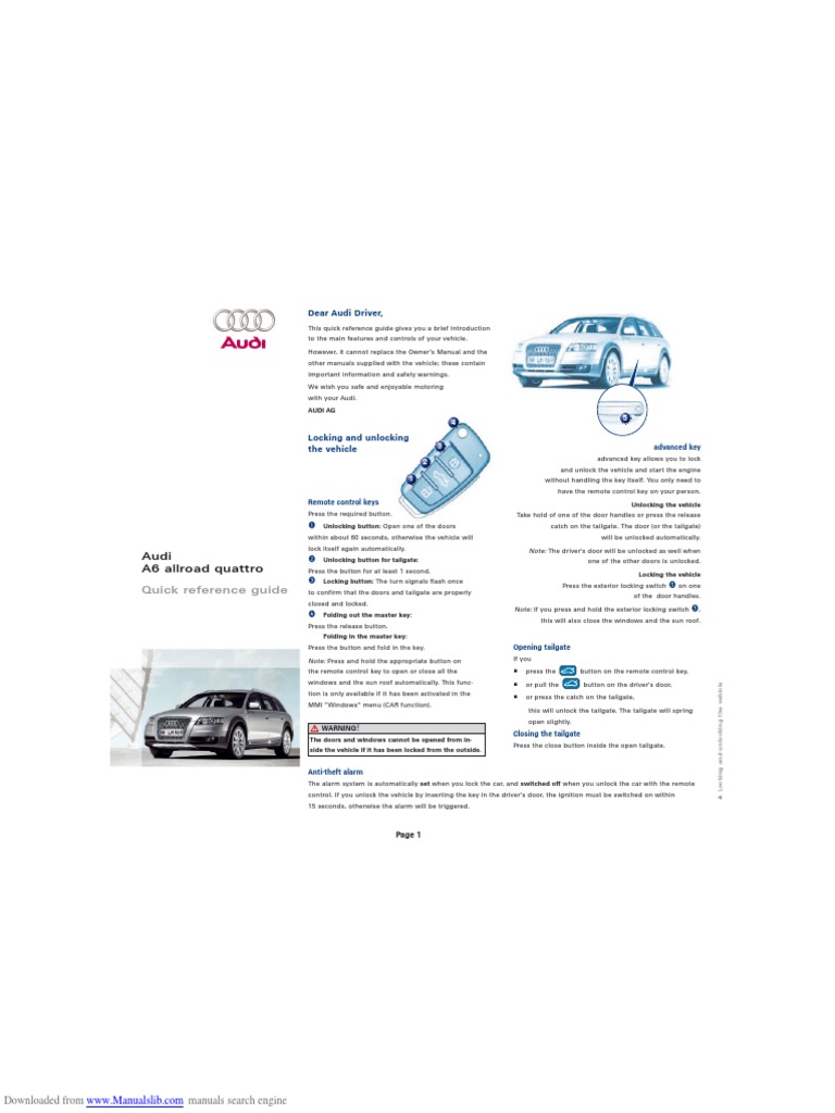 Audi A6 Allroad Quattro: Quick Reference Guide | PDF | Seat Belt ...