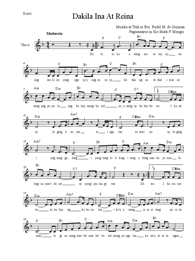 Dakilang Ina At Reina Lead Sheet Pdf