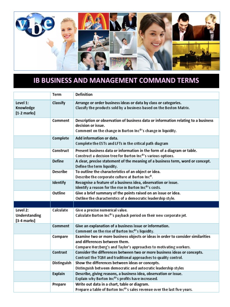Ib Business and Management Command Terms PDF Data Idea