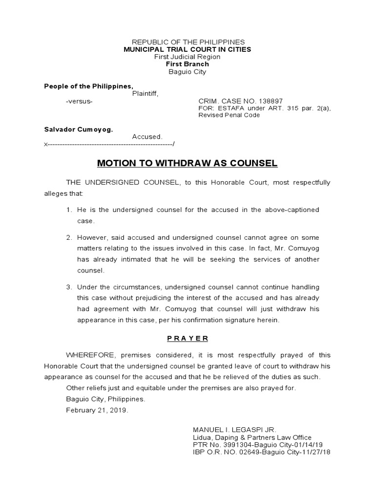 Motion to withdraw as counsel pdf courts public sphere