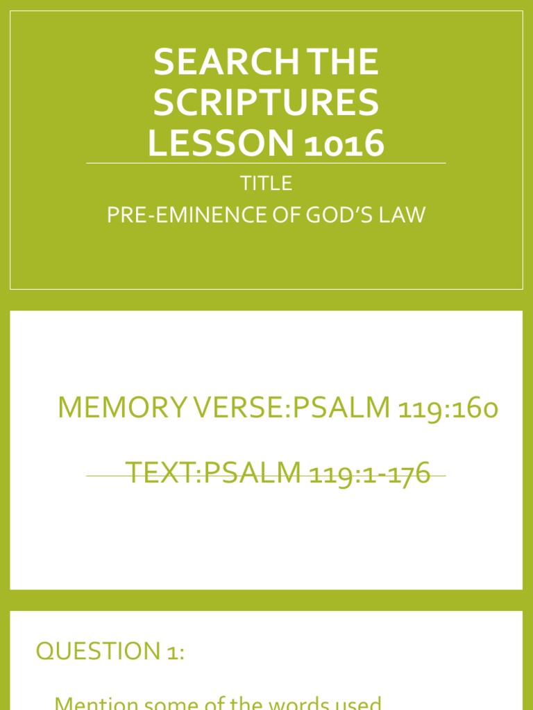 Search The Scriptures LESSON 1016: Pre-Eminence of God'S Law | PDF