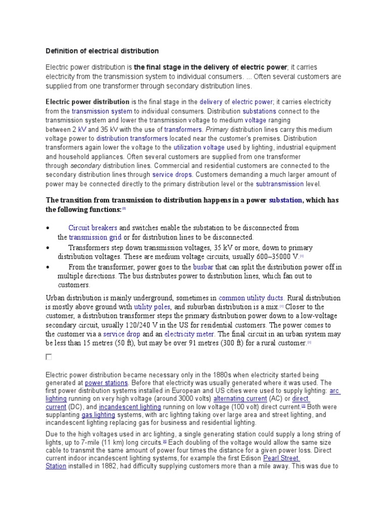 Electrical Distribution Pdf Electric Power Distribution Electric