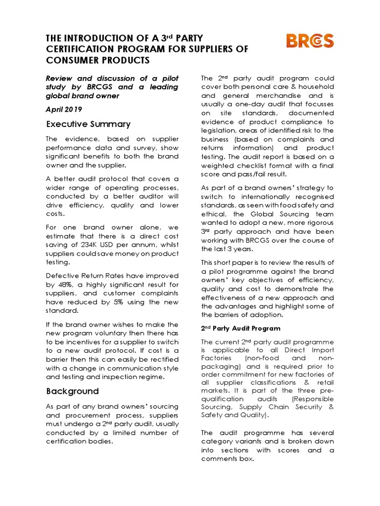 3rd Party Certification Benefits for Suppliers | PDF | Audit | Brand