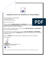 Certification of Training & Good Moral