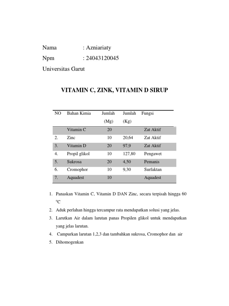 Vitamin C, Zinc Dan Vitamin D Sirup (Azniariaty) PDF