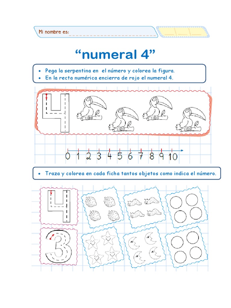Actividades con el numeral 4 para niños | PDF