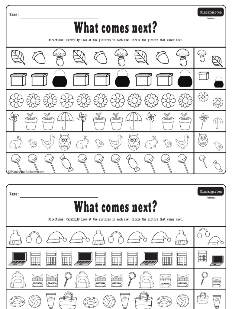 Patterns Kindergarten Worksheets | PDF