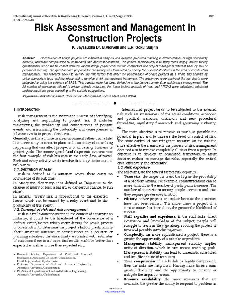 Risk Assessment and Management in Construction Projects: 1.1 ...