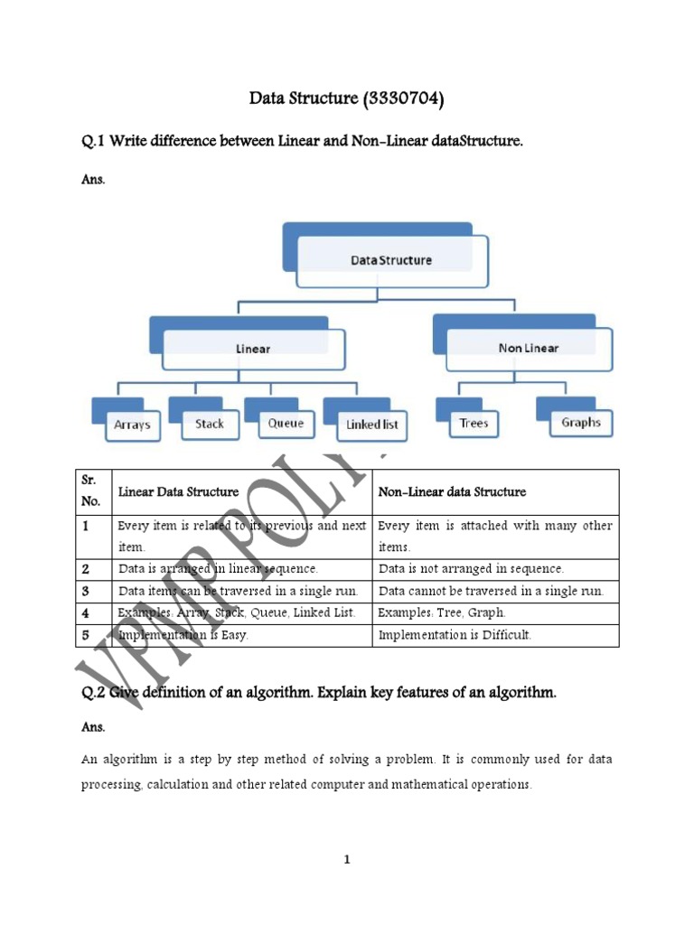 Data Structure (3330704) : Q.1 Write Difference Between Linear and Non ...