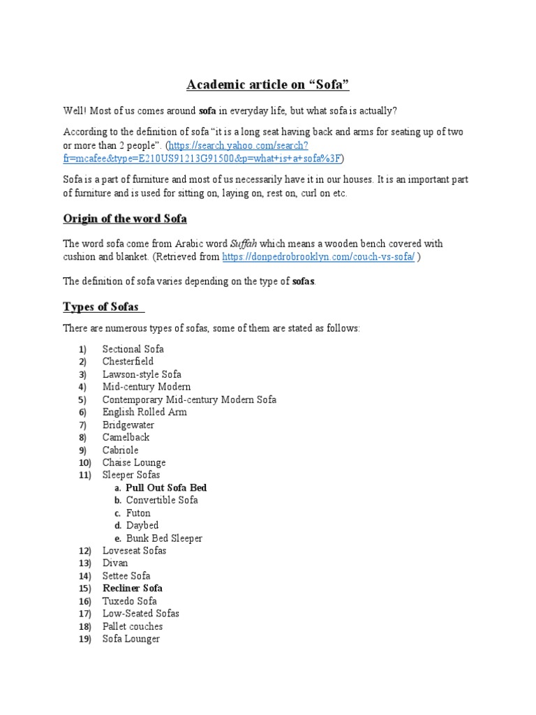 Academic Article On "Sofa" Origin of The Word Sofa PDF Couch