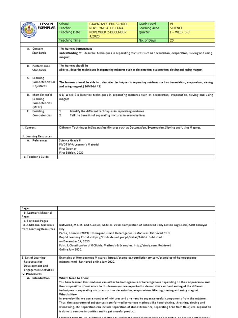 Grade 6 Science: Separating Mixtures | PDF | Mixture | Filtration