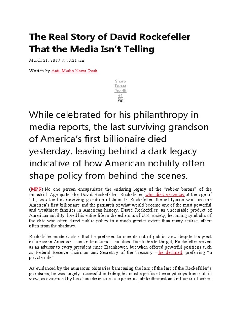 The Real Story of David Rockefeller That The Media Isn | PDF | Banks ...