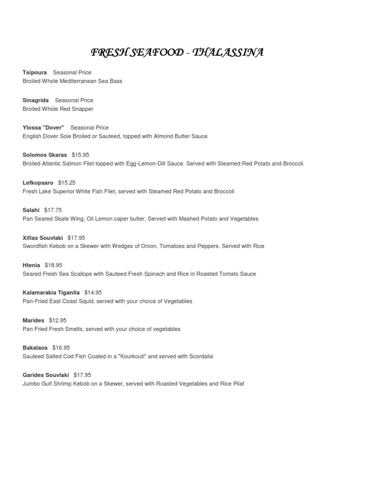 FRESH SEAFOOD Menu | PDF | Cooking, Food & Wine