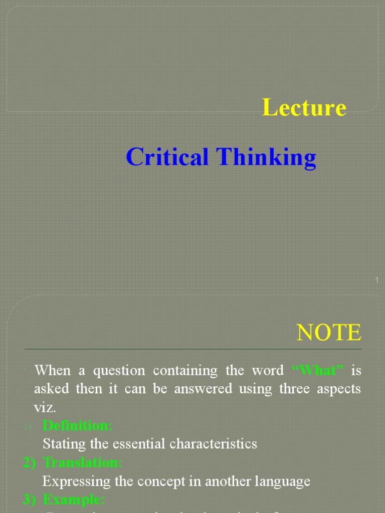 Lecture 2 Critical Thinking | PDF | Critical Thinking | Thought