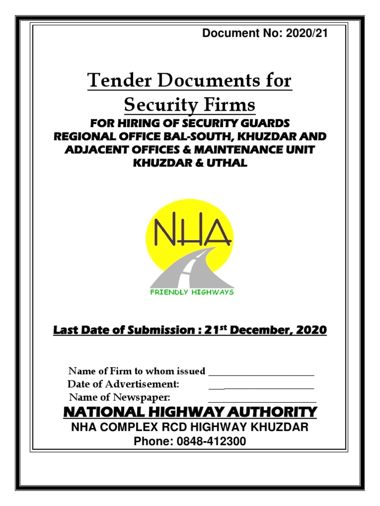 NHA Tender for Security Firm Hiring | PDF | Employment | Economies